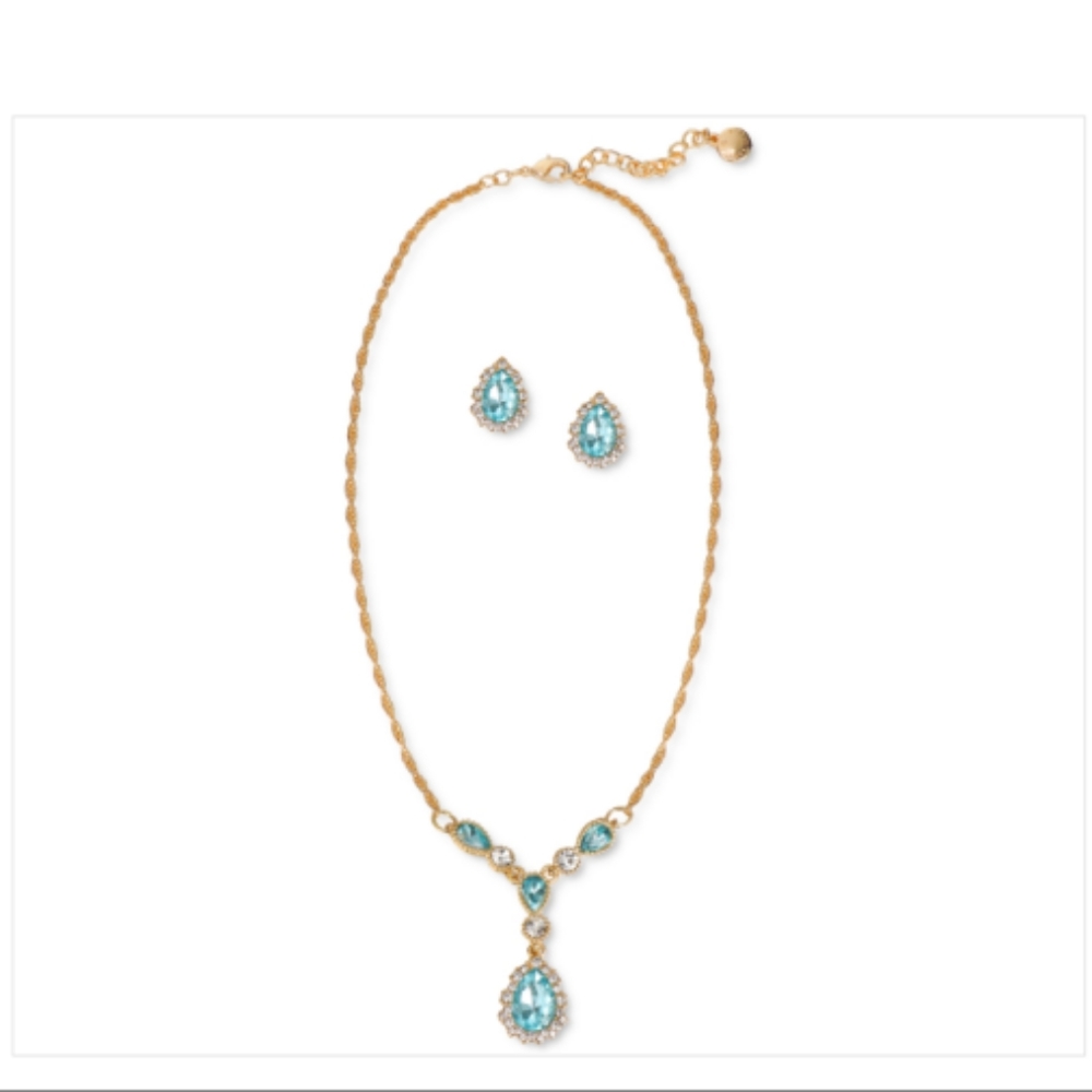 Charter Club Gold-Tone Crystal Pear-Shape Halo Lariat Necklace & Stud Earrings